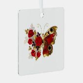 Schmetterling mit roter Blume und rote Rosen Ornament Aus Metall (Vorderseite Rechts)