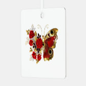 Schmetterling mit roter Blume und rote Rosen Ornament Aus Metall (Vorderseite links)