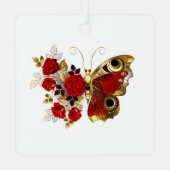 Schmetterling mit roter Blume und rote Rosen Ornament Aus Metall (Rückseite)