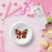 Schmetterling mit roter Blume und rote Rosen Pappteller (Party)