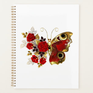 Schmetterling mit roter Blume und rote Rosen Planer