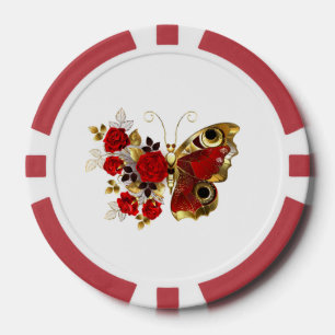 Schmetterling mit roter Blume und rote Rosen Pokerchips