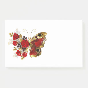 Schmetterling mit roter Blume und rote Rosen Post-it Klebezettel