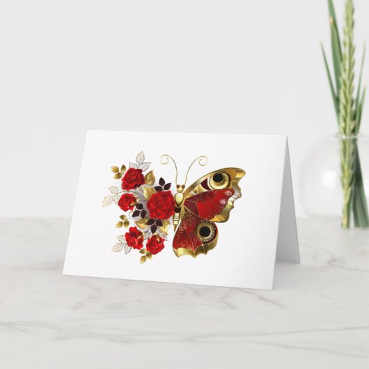 Schmetterling mit roter Blume und rote Rosen Programm (Vorderseite)