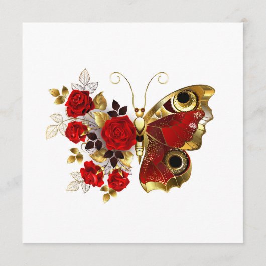 Schmetterling mit roter Blume und rote Rosen Programm (Vorderseite)
