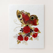 Schmetterling mit roter Blume und rote Rosen Puzzle (Vertikal)