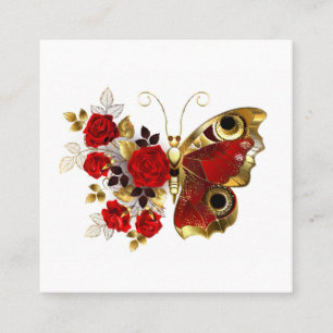 Schmetterling mit roter Blume und rote Rosen Quadratische Visitenkarte