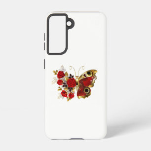 Schmetterling mit roter Blume und rote Rosen Samsung Galaxy Hülle