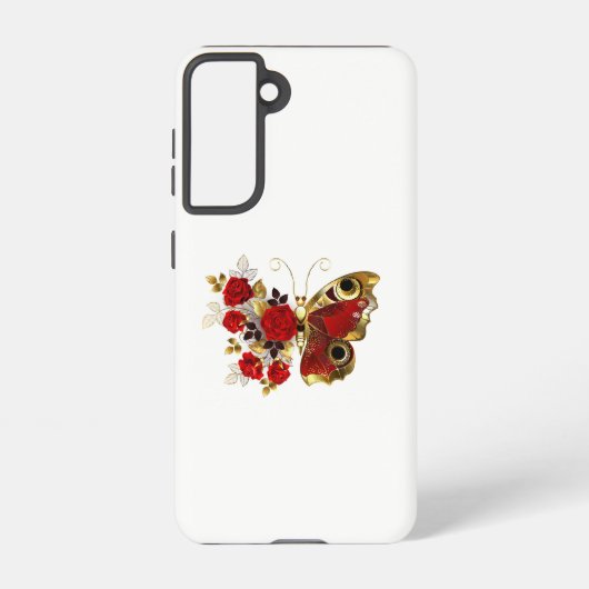 Schmetterling mit roter Blume und rote Rosen Samsung Galaxy Hülle (Rückseite)