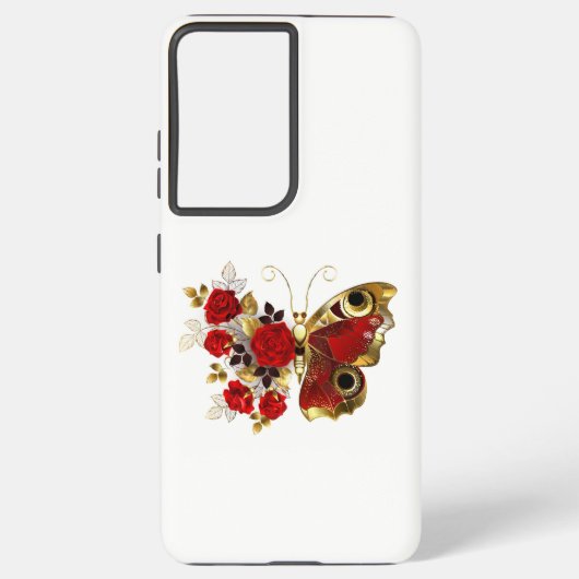 Schmetterling mit roter Blume und rote Rosen Samsung Galaxy Hülle (Rückseite)