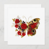 Schmetterling mit roter Blume und rote Rosen Save The Date (Vorne/Hinten)