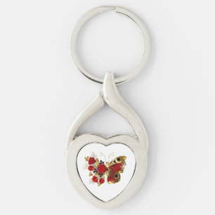 Schmetterling mit roter Blume und rote Rosen Schlüsselanhänger