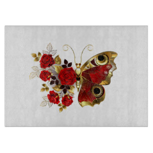 Schmetterling mit roter Blume und rote Rosen Schneidebrett