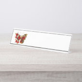 Schmetterling mit roter Blume und rote Rosen Schreibtischnamensplakette (Vorderseite )