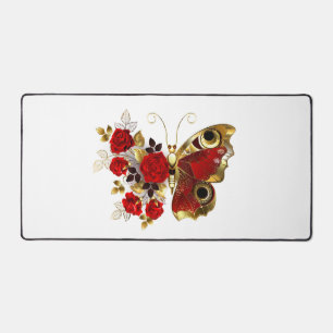 Schmetterling mit roter Blume und rote Rosen Schreibtischunterlage
