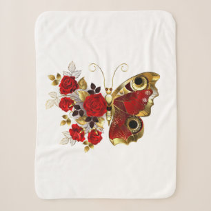 Schmetterling mit roter Blume und rote Rosen Sherpadecke