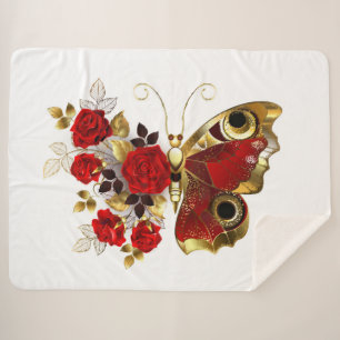 Schmetterling mit roter Blume und rote Rosen Sherpadecke