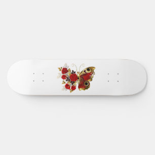 Schmetterling mit roter Blume und rote Rosen Skateboard