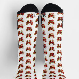 Schmetterling mit roter Blume und rote Rosen Socken