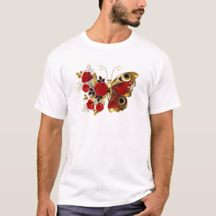 Schmetterling mit roter Blume und rote Rosen T-Shirt