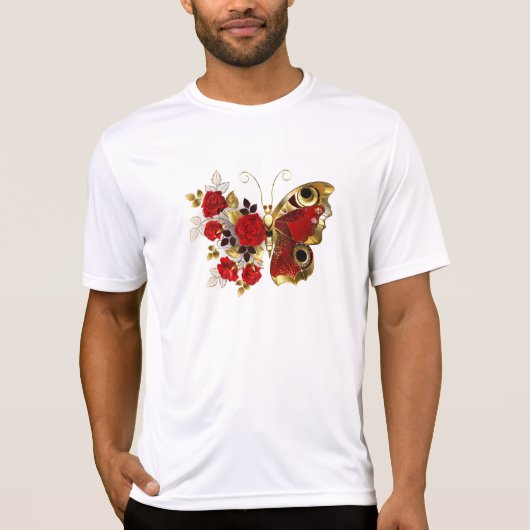 Schmetterling mit roter Blume und rote Rosen T-Shirt (Vorderseite)