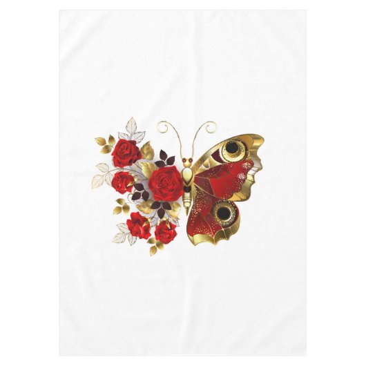 Schmetterling mit roter Blume und rote Rosen Tischdecke (Vorderseite)