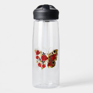 Schmetterling mit roter Blume und rote Rosen Trinkflasche