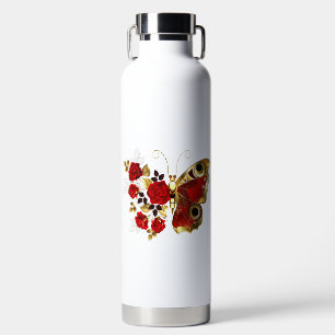 Schmetterling mit roter Blume und rote Rosen Trinkflasche