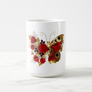 Schmetterling mit roter Blume und rote Rosen Verwandlungstasse