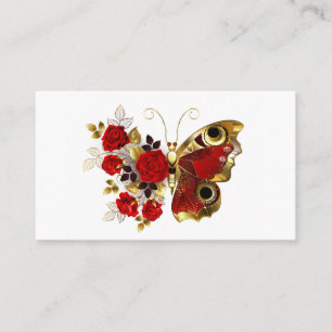 Schmetterling mit roter Blume und rote Rosen Visitenkarte