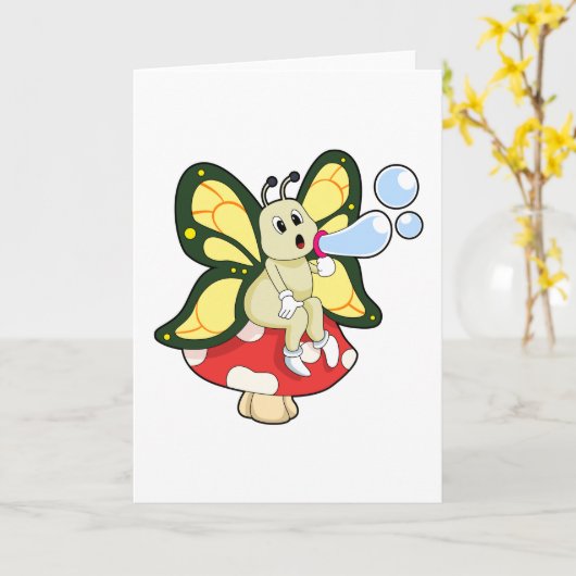 Schmetterling mit Seifenblasen Karte (Gelbe Blume)