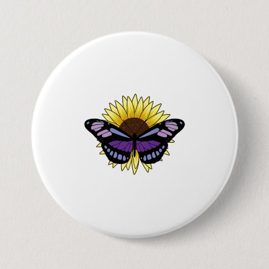 Schmetterling mit Sonnenblume Button (Vorderseite)
