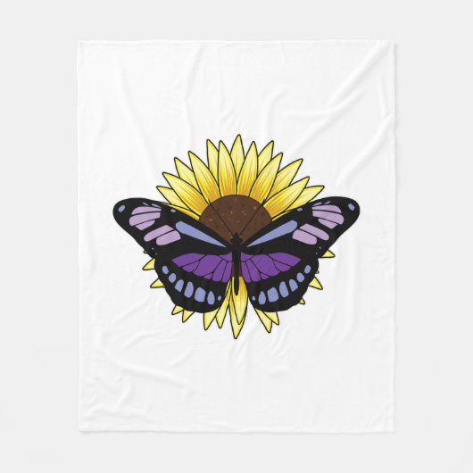 Schmetterling mit Sonnenblume Fleecedecke (Vorderseite)