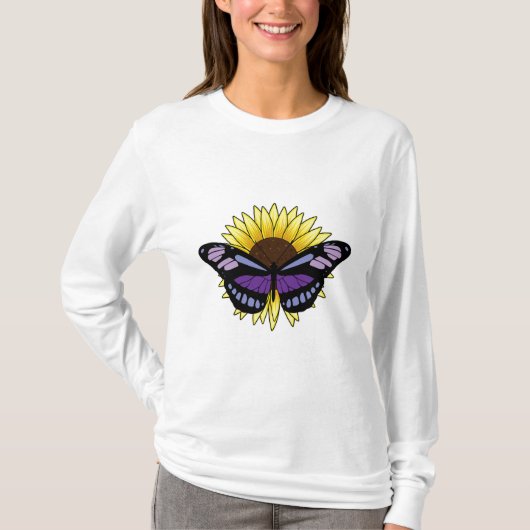 Schmetterling mit Sonnenblume T-Shirt (Vorderseite)