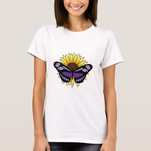 Schmetterling mit Sonnenblume T-Shirt (Vorderseite)