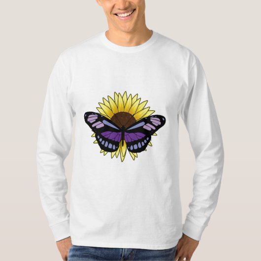 Schmetterling mit Sonnenblume T-Shirt (Vorderseite)