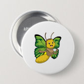 Schmetterling mit Tasse Kaffee Button (Vorne & Hinten)