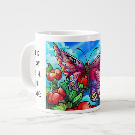 Schmetterling mit Vers; Psalm 118:24 Jumbo-Tasse (Vorderseite Links)