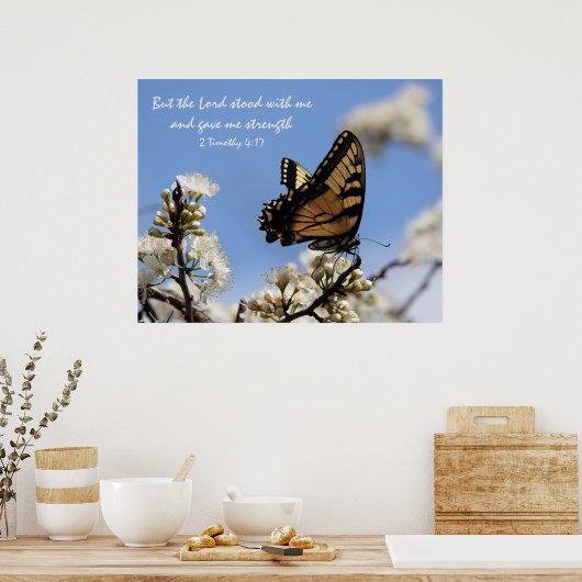 Schmetterling mit Verse on Go d's Stärke Poster (Küche)