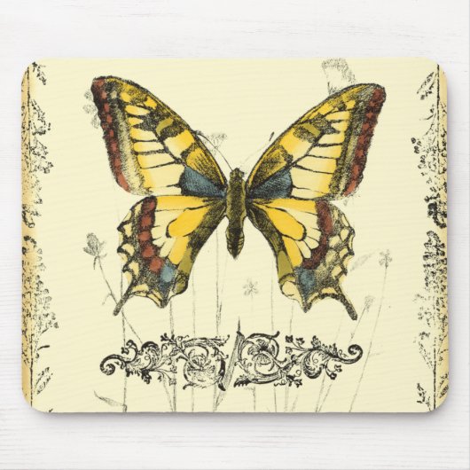 Schmetterling mit Wildblumen Mousepad (Vorne)