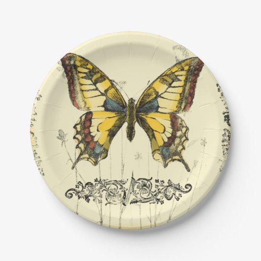 Schmetterling mit Wildblumen Pappteller (Vorderseite)