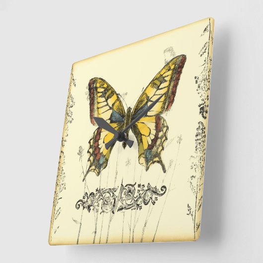 Schmetterling mit Wildblumen Quadratische Wanduhr (Winkel)