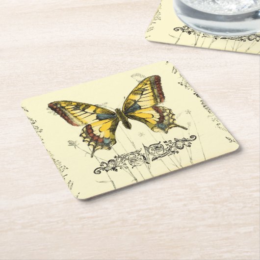 Schmetterling mit Wildblumen Rechteckiger Pappuntersetzer (angewinkelt)