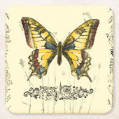 Schmetterling mit Wildblumen Rechteckiger Pappuntersetzer (Vorderseite)