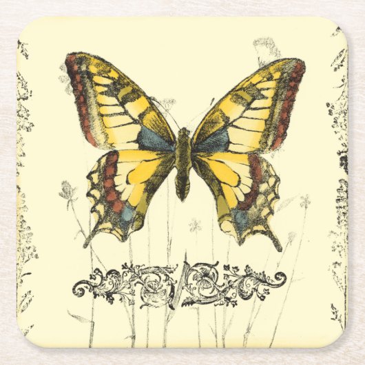 Schmetterling mit Wildblumen Rechteckiger Pappuntersetzer (Vorderseite)