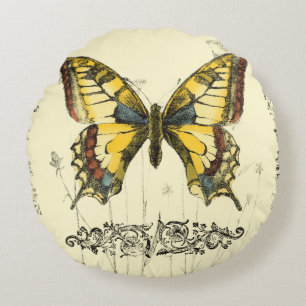 Schmetterling mit Wildblumen Rundes Kissen