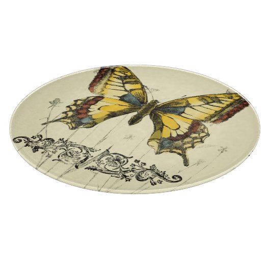 Schmetterling mit Wildblumen Schneidebrett (Ecke)