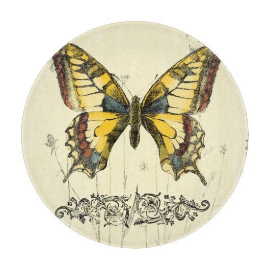 Schmetterling mit Wildblumen Schneidebrett (Vorderseite)