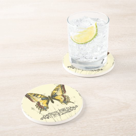 Schmetterling mit Wildblumen Untersetzer (Seite)