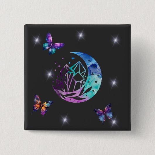 Schmetterling, Mond und Kristalle Button (Vorderseite)